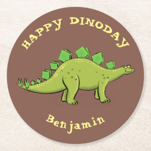 Posavasos Redondo De Papel Personalizado del estegosaurio de los dinosaurios