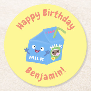 Posavasos Redondo De Papel Personalizado del personaje de la caja de leche fe