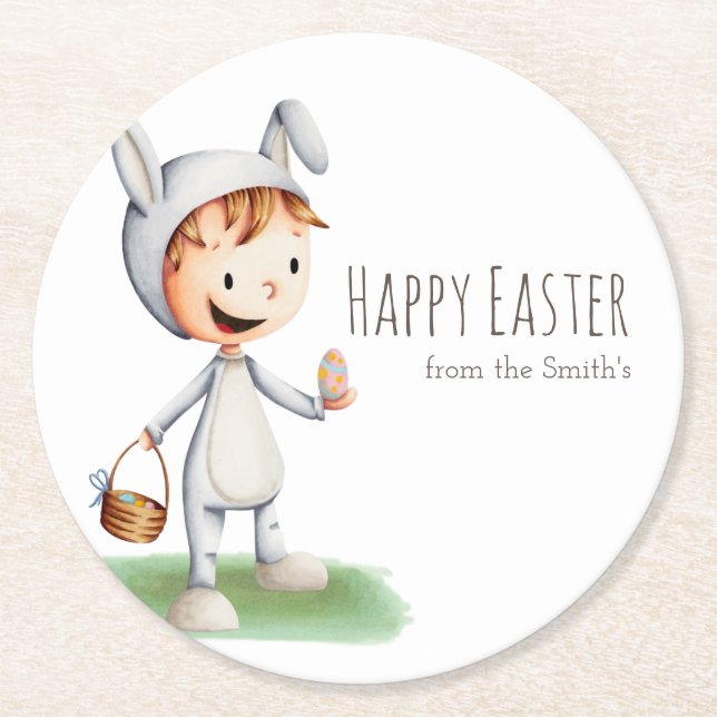 Posavasos Redondo De Papel Personalizado en la caza personalizada de huevos d (Anverso)