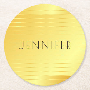 Posavasos Redondo De Papel Personalizado Faux Gold Elegant Modern Template