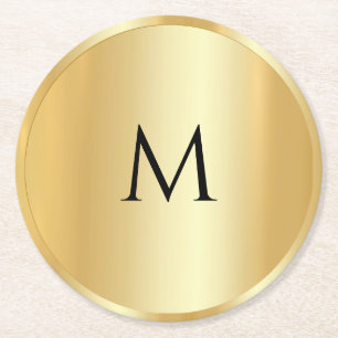 Posavasos Redondo De Papel Personalizado Faux Gold Monograma moderno
