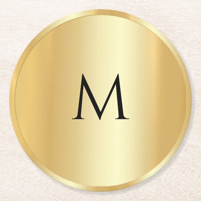 Posavasos Redondo De Papel Personalizado Faux Gold Monograma moderno (Anverso)