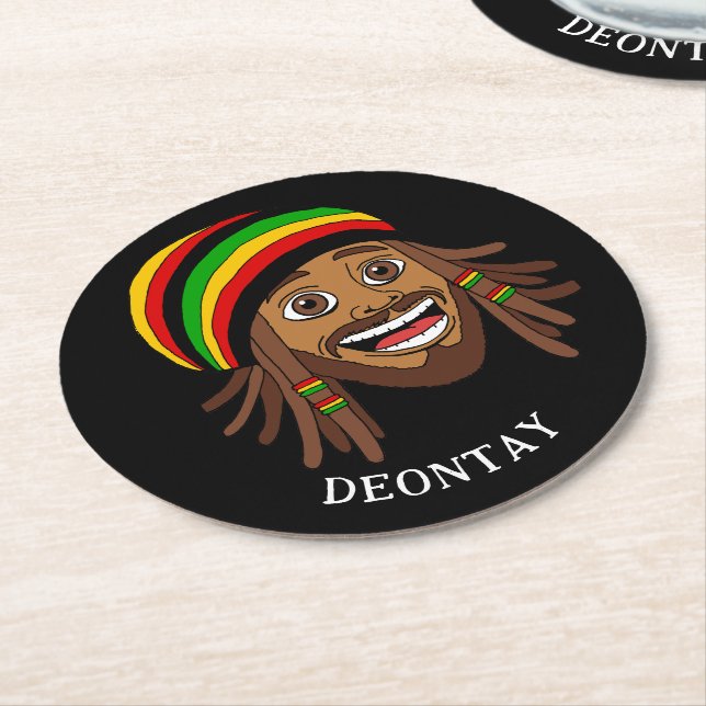 Posavasos Redondo De Papel Personalizado jamaiquino Rasta Man Textos (En perspectiva)