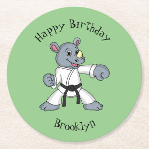 Posavasos Redondo De Papel Personalizado lindo rhino kung fu personalizado