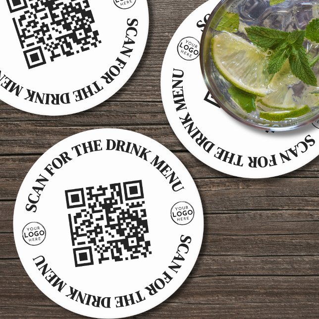 Posavasos Redondo De Papel Personalizado Menú logotipo comercial Código QR (Custom Text Business Logo QR Code Round Paper Coaster)