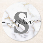 Posavasos Redondo De Papel Personalizado Monograma de mármol personalizado Te<br><div class="desc">Personalizado Monograma de mármol personalizado Texto moderno</div>