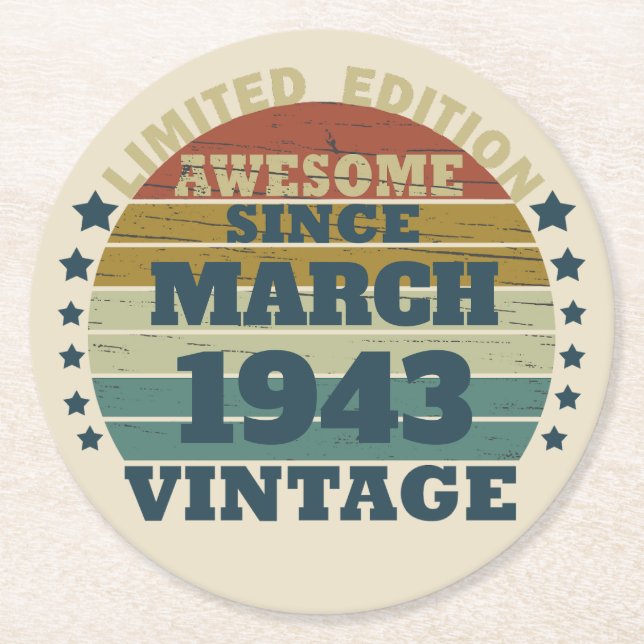 Posavasos Redondo De Papel Personalizado ochenta años de 80 años (Anverso)