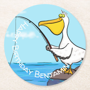 Posavasos Redondo De Papel Personalizado pelícano de pesca divertida