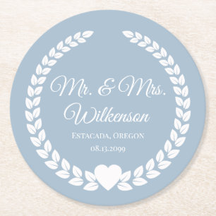 Posavasos Redondo De Papel Personalizado Sr. y Sra. Bride y Groom New