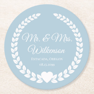 Posavasos Redondo De Papel Personalizado Sr. y Sra. Bride y Groom New