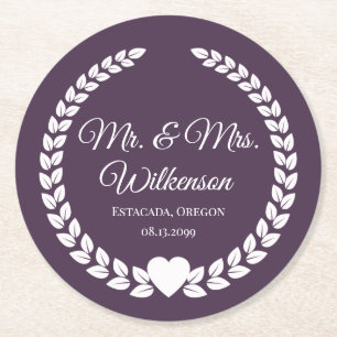 Posavasos Redondo De Papel Personalizado Sr. y Sra. Bride y Groom New