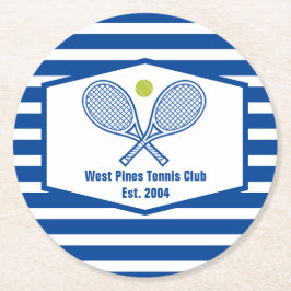 Posavasos Redondo De Papel Personalizado Tennis Country Club Blue Striping