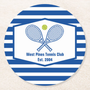 Posavasos Redondo De Papel Personalizado Tennis Country Club Blue Striping