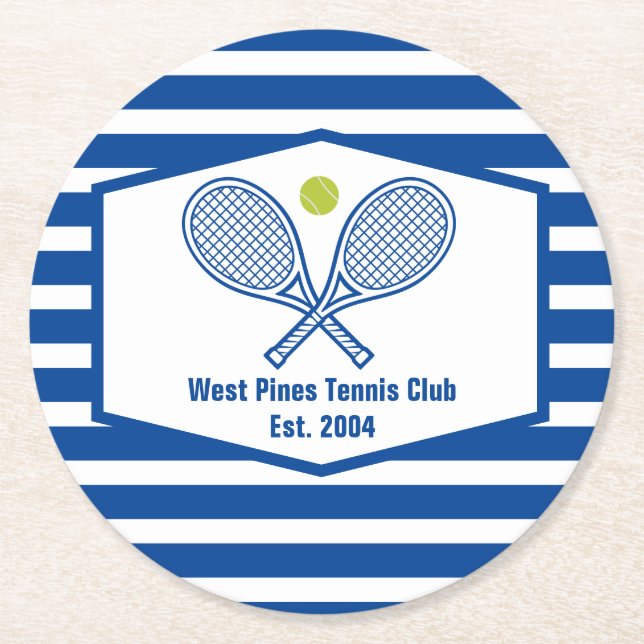 Posavasos Redondo De Papel Personalizado Tennis Country Club Blue Striping (Anverso)