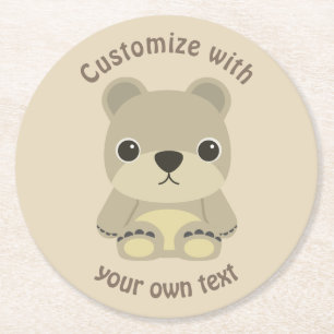 Posavasos Redondo De Papel Personalizado Texto Personalizado lindo Teddy Bear