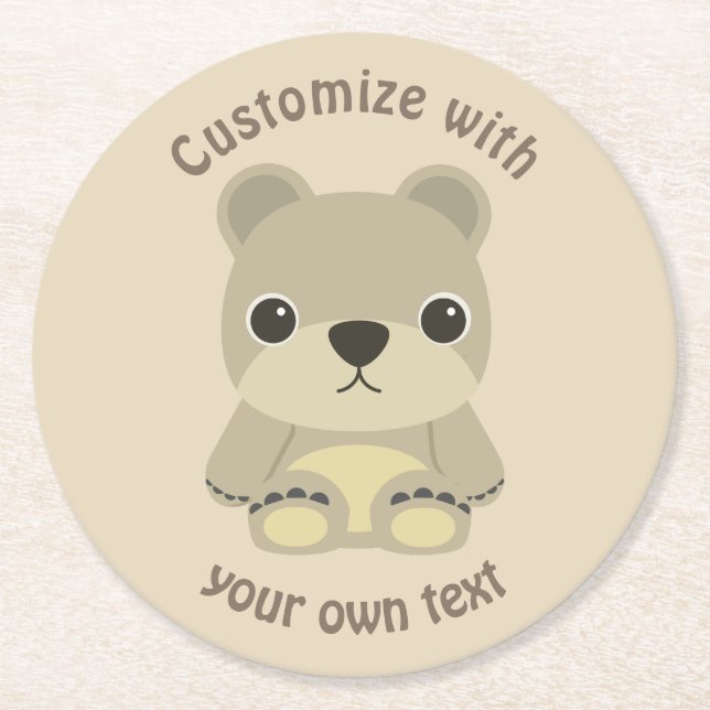 Posavasos Redondo De Papel Personalizado Texto Personalizado lindo Teddy Bear (Anverso)
