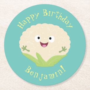 Posavasos Redondo De Papel Personalizado vegetal de coliflor alegre y dulce