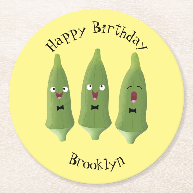 Posavasos Redondo De Papel Personalizado vegetal de okra cantante (Anverso)