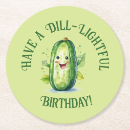 Posavasos Redondo De Papel Personalizado verde lindo Pickle Cumpleaños