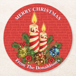 Posavasos Redondo De Papel Personalize Christmas Candles Family Name 6