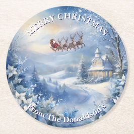 Posavasos Redondo De Papel Personalize Christmas Eve Santa Family Name 6