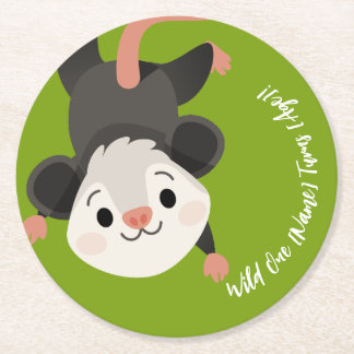 Posavasos Redondo De Papel Personalized Cute Opossum Woodland Birthday