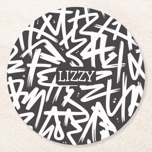 Posavasos Redondo De Papel Personalized Graffiti Name Pattern — Custom Urban (Anverso)