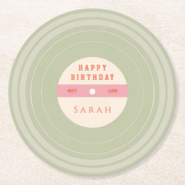 Posavasos Redondo De Papel Personalized Green Pastel Birthday Paper Coasters