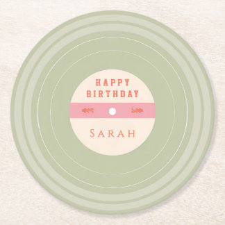 Posavasos Redondo De Papel Personalized Green Pastel Birthday Paper Coasters