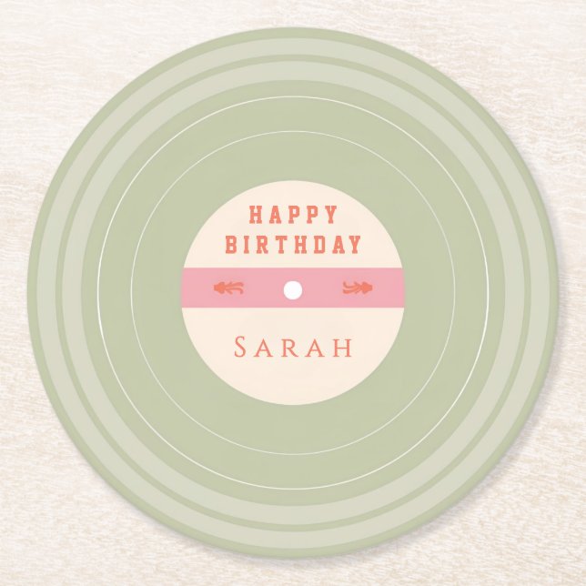 Posavasos Redondo De Papel Personalized Green Pastel Birthday Paper Coasters (Anverso)