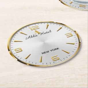 Posavasos Redondo De Papel Personalized Hotel Name Luxury Gold Silver 