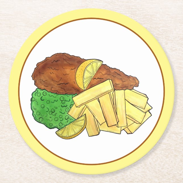 Posavasos Redondo De Papel Pescado y chile Peas Restaurante pub británico com (Anverso)