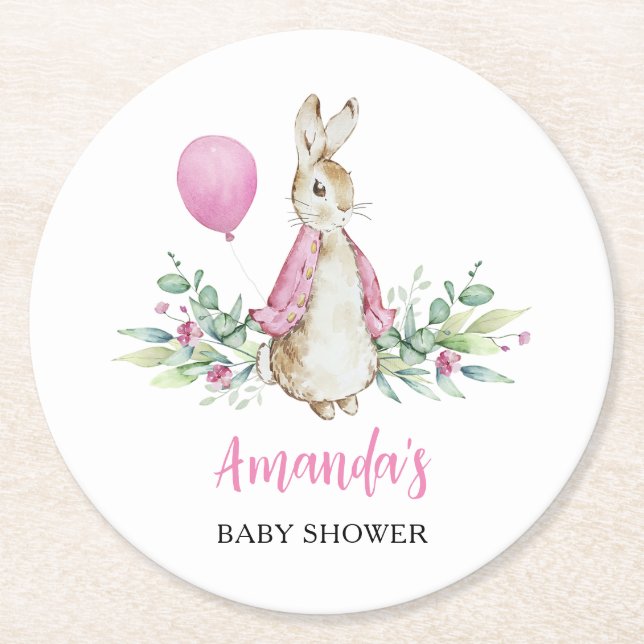 Posavasos Redondo De Papel Peter Rabbit Baby Shower (Anverso)