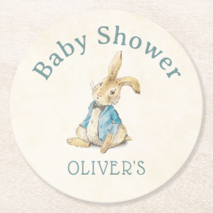 Posavasos Redondo De Papel Peter The Rabbit Vintage Blue Baby Shower