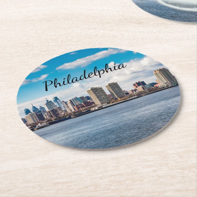 Posavasos Redondo De Papel Philadelphia Skyline (En perspectiva)