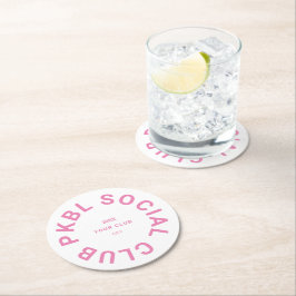 Posavasos Redondo De Papel Pickleball Escudo del club social rosado PKBL