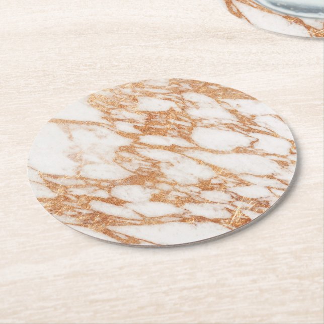Posavasos Redondo De Papel Piedra de mármol dorado rosa (En perspectiva)