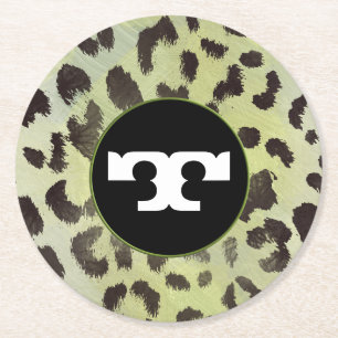 Posavasos Redondo De Papel Piel de leopardo en verde lima mandarina