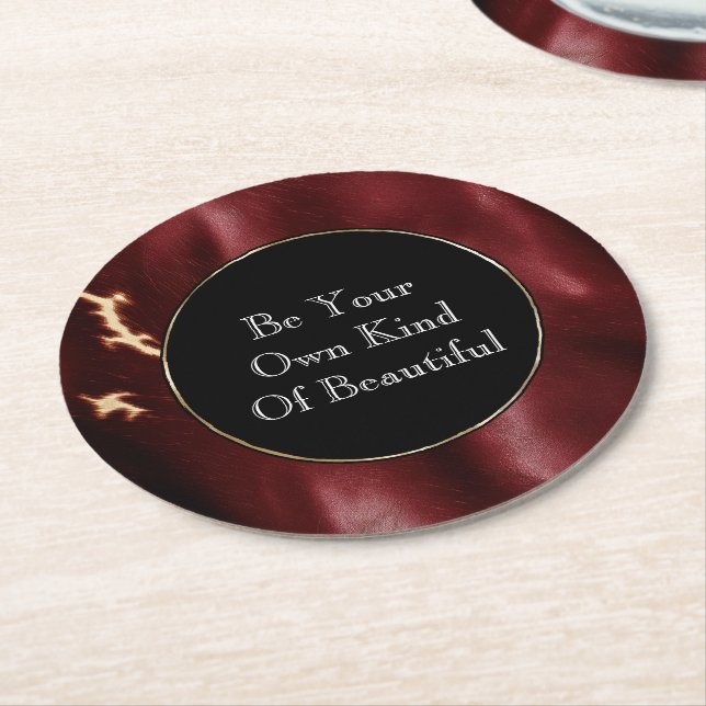 Posavasos Redondo De Papel Piel de vaca del Suroeste Rojo Profundo (En perspectiva)