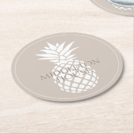 Posavasos Redondo De Papel Piña Blanca Elegante Personalizada sobre Beige