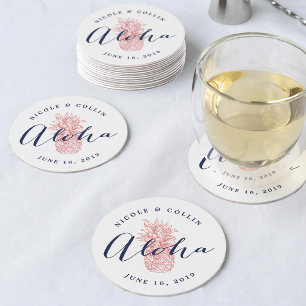 Posavasos Redondo De Papel Piña de acuarela tropical de Aloha