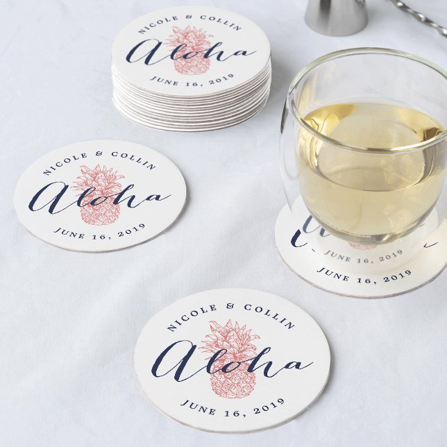 Posavasos Redondo De Papel Piña de acuarela tropical de Aloha (Subido por el creador)