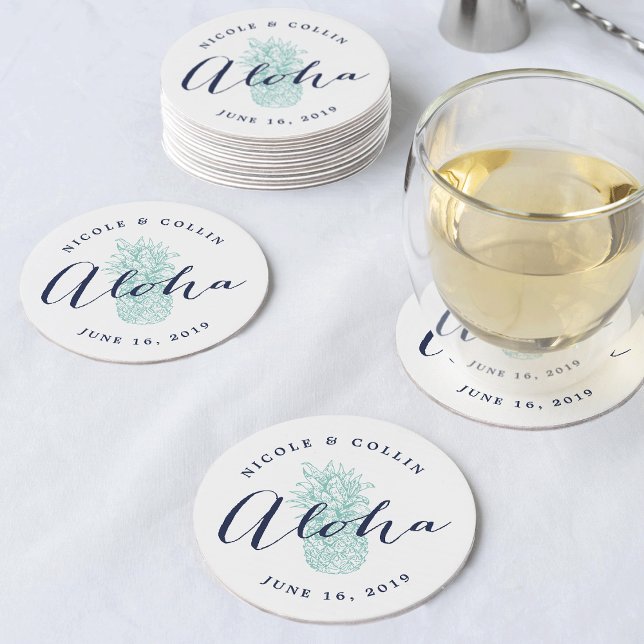 Posavasos Redondo De Papel Piña de acuarela tropical de Aloha (Subido por el creador)