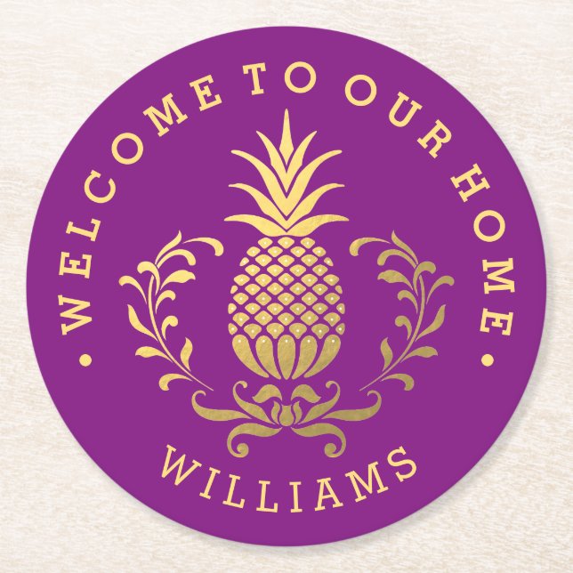 Posavasos Redondo De Papel Piña dorada (Anverso)