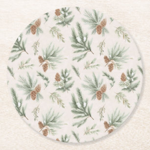 Posavasos Redondo De Papel Piñas de Navidad Marrón Verde Crema