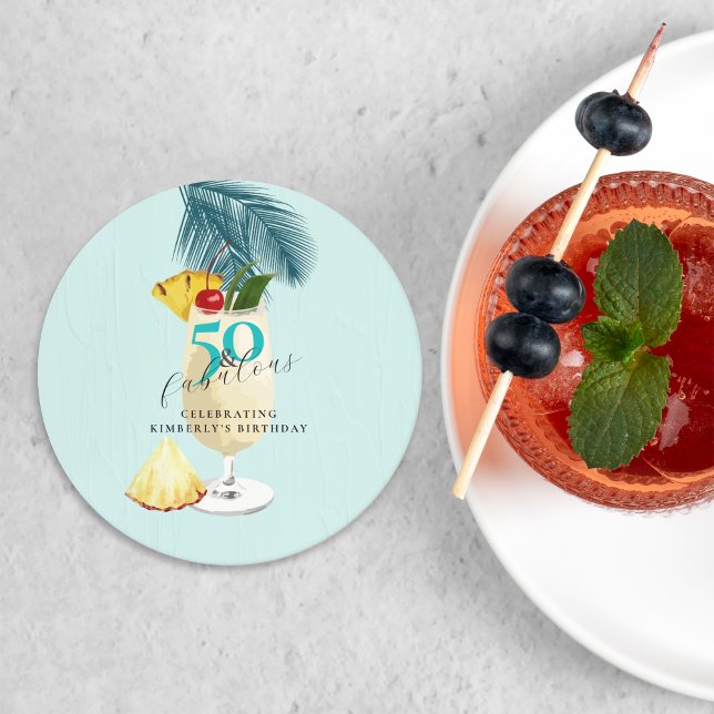 Posavasos Redondo De Papel Pineapple Pina Colada Cocktail 50 cumpleaños (Subido por el creador)