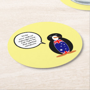 Posavasos Redondo De Papel Pingüino parlante australiano personalizado