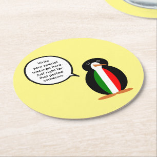 Posavasos Redondo De Papel Pingüino Personalizado Italiano Parlante