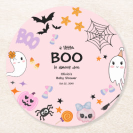 Posavasos Redondo De Papel Pink A Little Boo Cuo Fantasma Baby Shower