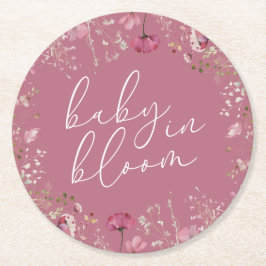 Posavasos Redondo De Papel Pink Baby In Bloom Wildflower Baby Shower